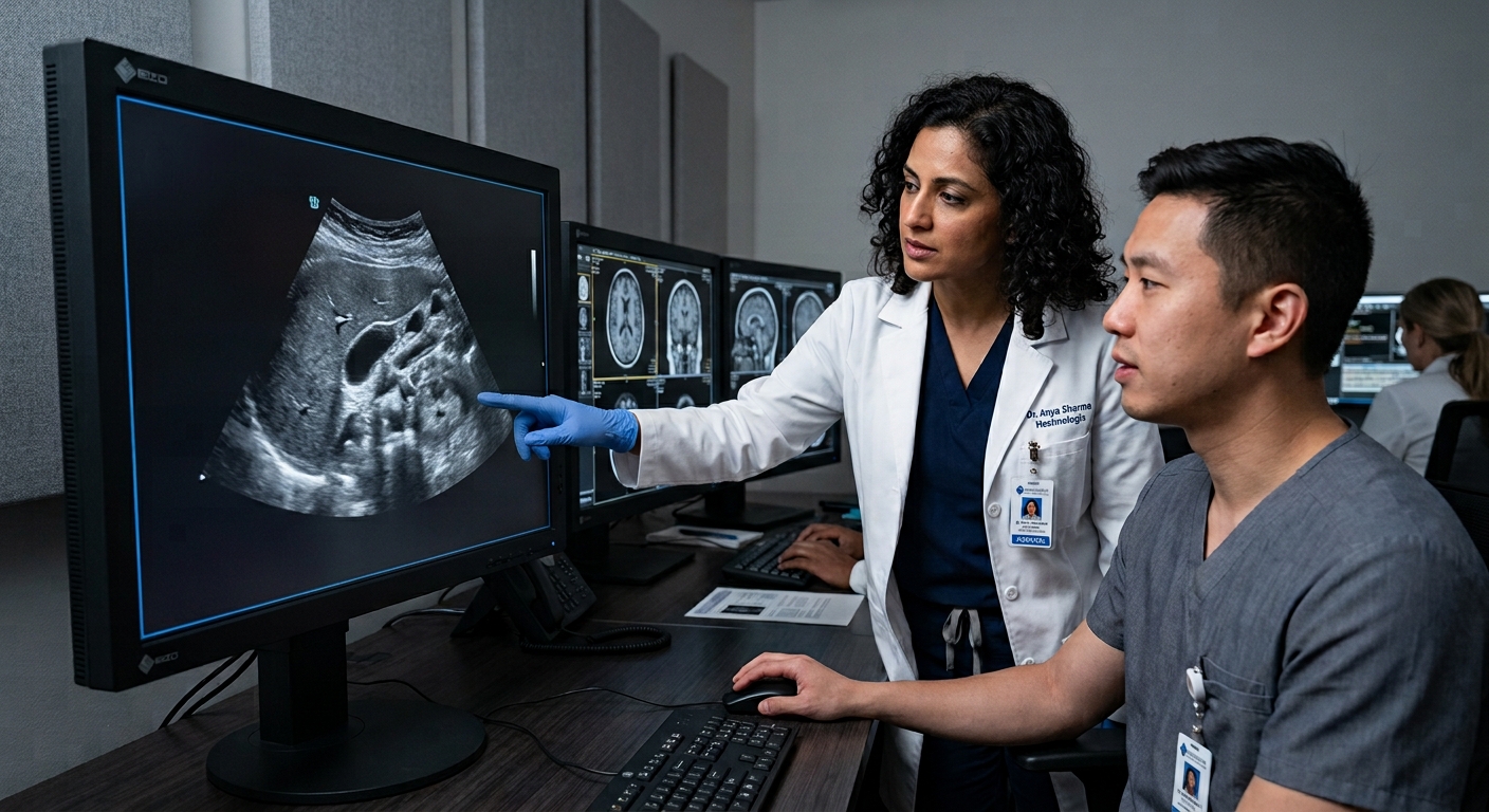 Imaging professionals reviewing an ultrasound image